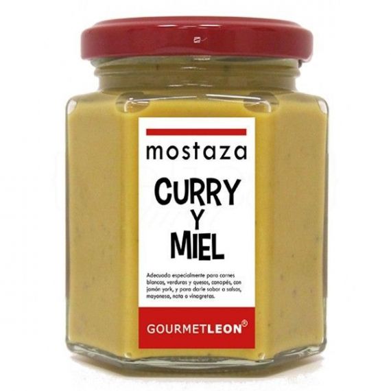 Mostaza con curry y miel 160ml. Gourmet Leon. 12 Unidades