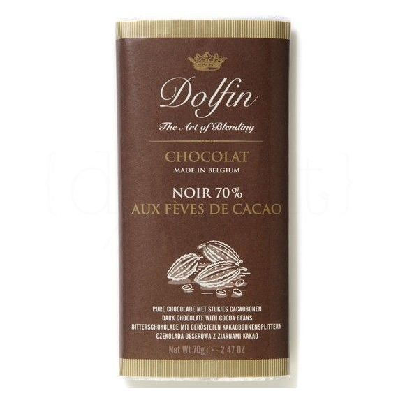 Chocolate Negro 70% con trozos de Cacao 70gr. Dolfin. 15 Unidades