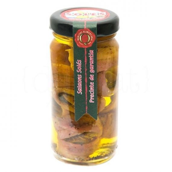 Rollitos de anchoa en aceite de oliva y pimienta 95gr. Salaons Solés. 12 Unidades